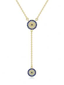 Kaletine 1 chiếc vòng cổ mặt dây chuyền mắt ác màu xanh bạc Sterling 925 dành cho nữ đính đá Zirconia - Bạc - Xem 2