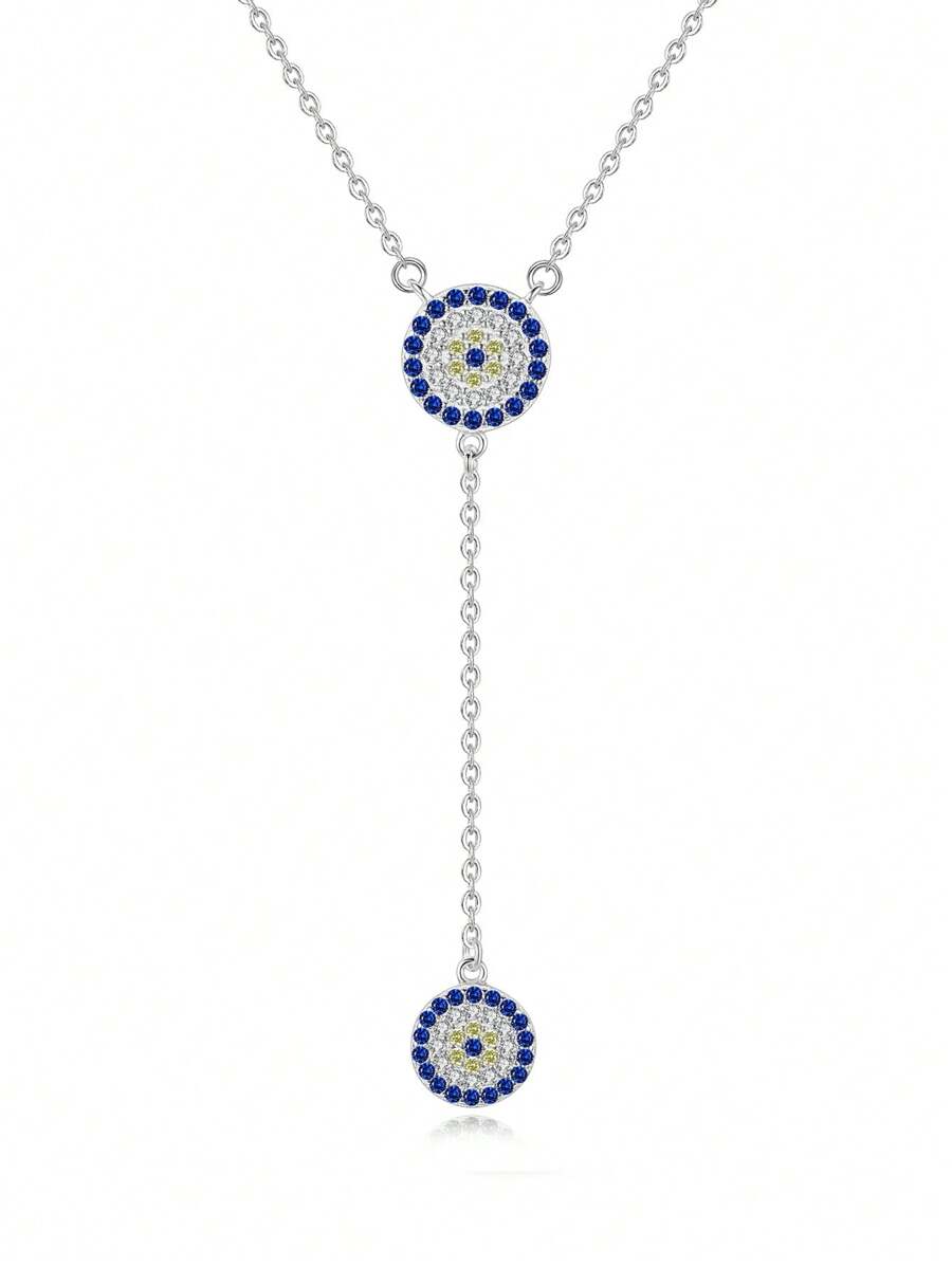 Kaletine 1 chiếc vòng cổ mặt dây chuyền mắt ác màu xanh bạc Sterling 925 dành cho nữ đính đá Zirconia - Bạc - Xem 1