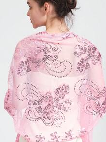 1pc Embroidered Beaded Floral Shawl, Elegant Solid Color Party Shawl, Luxurious Sequin Tassel Shawl, Handmade - Multicolor - View 6