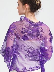 1pc Embroidered Beaded Floral Shawl, Elegant Solid Color Party Shawl, Luxurious Sequin Tassel Shawl, Handmade - Multicolor - View 7