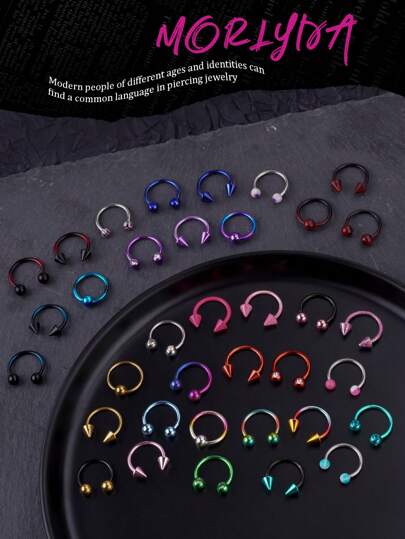 3Pcs Y2k Style Colorful Nose Ring Horseshoe Nose Hoops Earring 16g Stainless Steel Septum Jewelry Nose Ring Lip Ring Hinged Septum Hoops Piercing Jewelry, Septum Clicker Ring, Hoop Nose Ring For Septum, Helix, Rook, Tragus, Daith, Cartilage Earring For Women Men Halloween Piercing Body Jewelry For Party Dates Daily Wear
