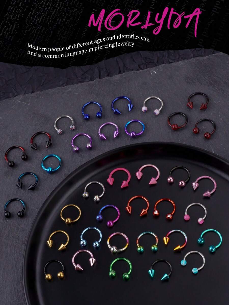 3Pcs Y2k Style Colorful Nose Ring Horseshoe Nose Hoops Earring 16g Stainless Steel Septum Jewelry Nose Ring Lip Ring Hinged Septum Hoops Piercing Jewelry, Septum Clicker Ring, Hoop Nose Ring For Septum, Helix, Rook, Tragus, Daith, Cartilage Earring For Women Men Halloween Piercing Body Jewelry For Party Dates Daily Wear