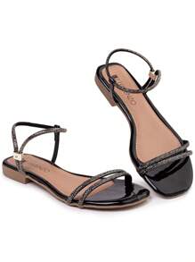 FZ Ferenzo Flat Sandal Flip Flop Shiny Light Soft Rhinestone Comfort - Black - View 4