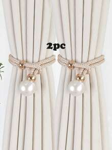2pcs Faux Pearl Window Curtain Tie Backs - Champagne - View 12