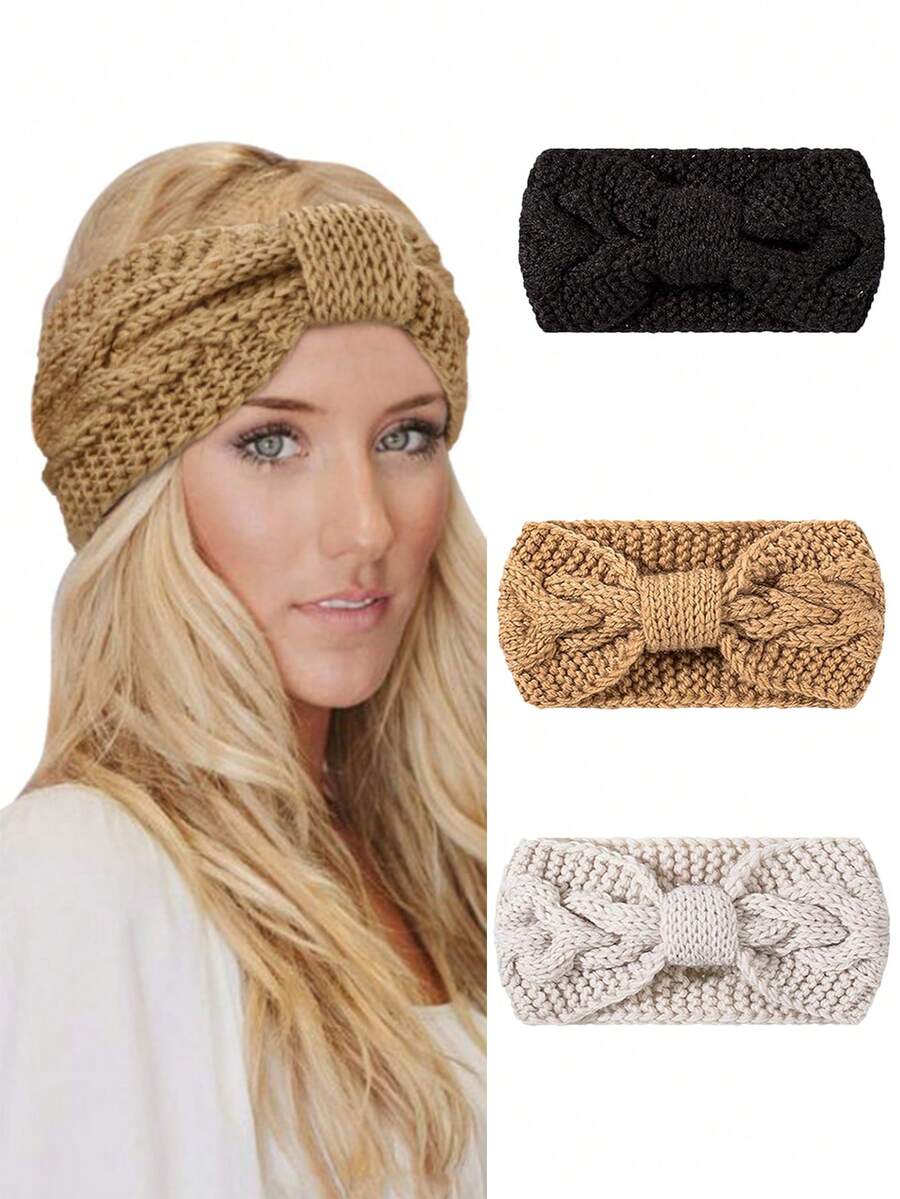 Băng đô đan len cho nữ có miếng giữ ấm tai, khăn quấn đầu đan móc, băng đô đan hình bướm, quà tặng mùa đông ấm áp, phụ kiện tóc - Nhiều màu - Xem 1