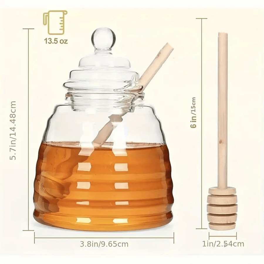 Glass Honey Dispenser Set With Spoon, Honey Jar With Wooden Spoon Lead