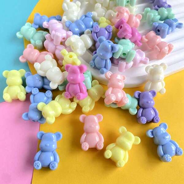 10pcs/Pack 26*17mm Solid Colored Double-Sided Small Bear Beads, Suitable For DIY Mobile Phone Chain, Bag Chain, Keychain, Pen Beads, Jewelry Decorations