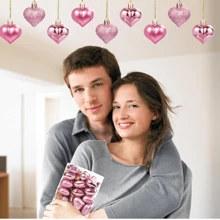 24Pcs Valentine's Day Heart Shaped Ornaments - 1.77 Inch Heart Tree Ornaments Hanging Hearts Baubles For Valentine's Day Wedding Anniversary Hanging Decorations - 粉色 - 查看 3