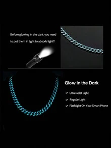 1 chiếc vòng tay mắt xích Hip Hop bằng thép không gỉ phát sáng dành cho nam, phụ kiện Halloween phát sáng trong bóng tối - Nhiều màu - Xem 4