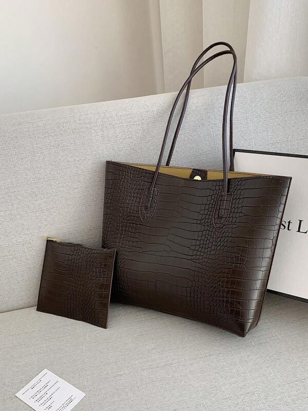 Lightweight,Business Casual Crocodile Embossed Shoulder Tote Bag With Coin Purse For Teen Girls Women College Students,Rookies & White-Collar Workers Perfect For Office,College,Work,Business,Commute,Outdoors,Travel,Outings,Women Bag With Dime Bag,School Bag Set,Large Capacity,Portable,Business Casual,For Teen Girls Women College Students,Perfect For Office,College,Middle School,High School,Work,Business,Commute,Perfect For Work