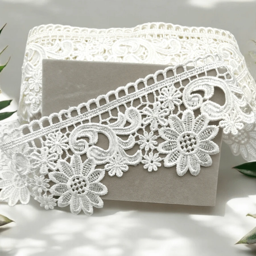 Ivory White Guipure Lace - Width 9.5cm - Roll Of 3.0m Crafts Towel Decoration - 白色 - 查看 1