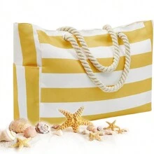 大型拉链防水沙滩手提袋，防沙泳池袋，随机图案设计 - 黃色 - 查看 4