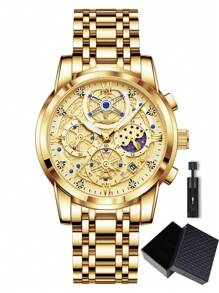 POEDAGAR 1 chiếc đồng hồ thạch anh thời trang nam bằng thép không gỉ chống thấm nước phát sáng, đồng hồ đeo tay thể thao nam có chức năng bấm giờ ngày, đồng hồ nam thường ngày có hộp, phù hợp để đeo hàng ngày, quà tặng nam - Một cỡ - Xem 17