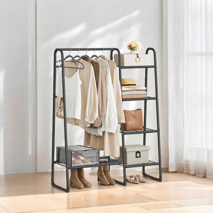 SONGMICS Portant à Vêtement, Penderie à Vêtements, 5 Étagères de Rangement, Structure en Métal, 40 x 101,7 x 153,3 cm, pour Chambre, Salon, Entrée, Noir d'Encre