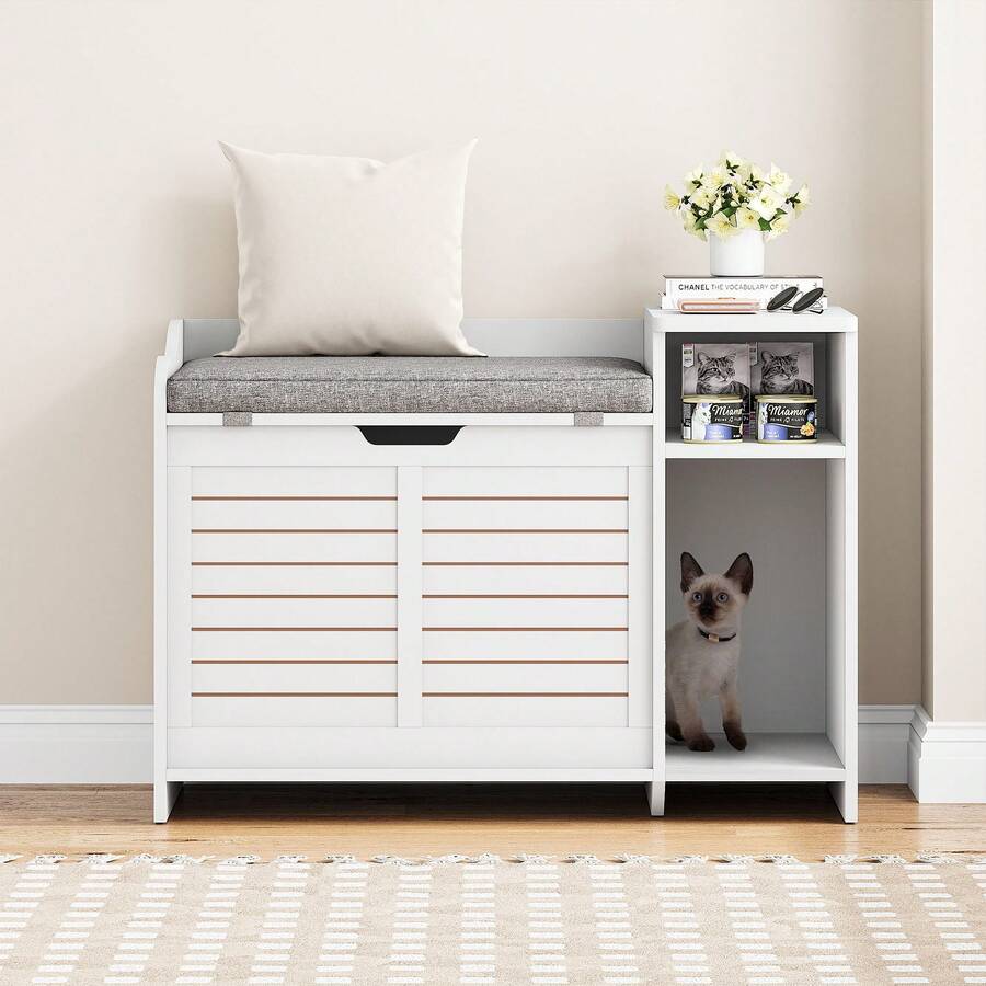 Garvee Litter Box Enclosure With Top Opening And Cushion, Hidden Cat