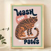 1 件带框帆布海报、现代艺术、老虎洗爪浴室印刷品、搞笑厕所墙壁艺术、搞笑海报、卧室客厅走廊的理想礼物、墙壁艺术、墙壁装饰、冬季装饰、房间装饰（无框架） - 彩色 - 查看 1