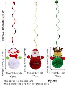 Juego de 6 adornos decorativos colgantes en espiral de panal de abeja para manualidades navideñas, hechos de material de panal de papel, diseñados con patrones de Papá Noel, renos y muñecos de nieve, adecuados para fiestas navideñas, decoración de tiendas y decoraciones para fiestas en el hogar