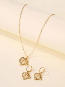 Bộ trang sức nổ Everything Alloy Butterfly Pendant Necklace Fashion Diamond Heart Stud Earrings Set Women - Nhiều màu - Xem 8