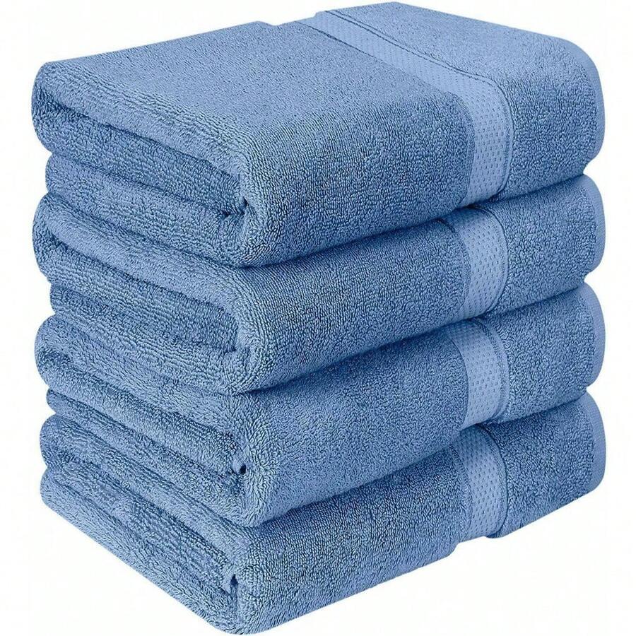 Extra Large Bath Towels 100% Cotton 27"X54" 4 Bath Towel, Soft Quick Dry - Hải quân - Xem 1