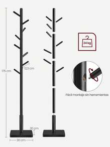 VASAGLE - Perchero para abrigos de madera maciza, árbol no empotrado, 8 ganchos, tinta negra URCR010B01 - Negro - Ver 6