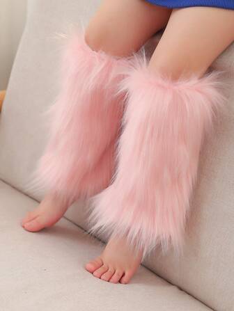 1 双儿童/青少年 3-16 岁男女通用 Y2K Lolita 人造毛皮腿套