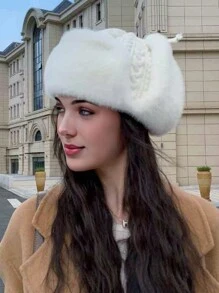 1pc Women's Solid Color Striped Trapper Hat, Fashionable And Versatile Knitted Cable Beanie For Autumn/Winter, Suitable For Outdoor Activities Like Skiing