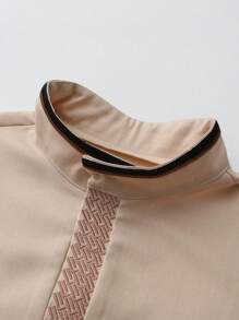 伊斯兰穆斯林阿拉伯休闲男士长袍长袖刺绣立领阿拉伯长袍男士传统服装 - 卡其色 - 查看 3