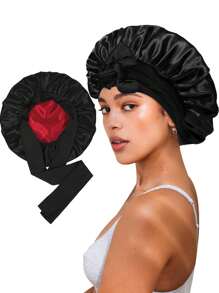 Awegeo Bonete de mujer de doble capa, de unicolor, doble cara, de seda suave, de moda para dormir