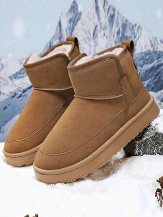 Men's Outdoor Sports Shoes Casual Wear Minimalist Stylish Solid Color Thick Sole Non-Slip Wear-Resistant Niche Men's Snow Boots With Plush Lining Thick Warm Fur Shoes Men's Street Outdoor Camping Waterproof Oil-Resistant Leather Boots