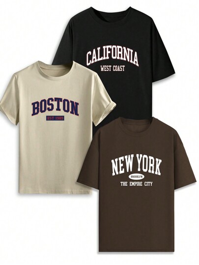 3pcs/Set Men Casual Loose Fit Short Sleeve T-Shirts Tees