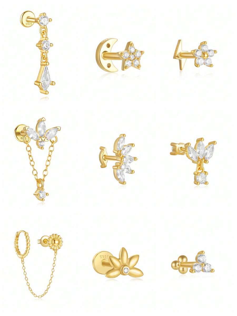 1 件花朵流苏 925 纯银耳环 女式复古耳钉 穿孔 适合婚礼 新娘首饰 精美珠宝 - 彩色 - 查看 1