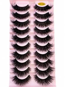 HBZGTLAD 10 Cặp Lông Mi Giả Tự Nhiên D Curl, Lông Mi Giả 3D Mink Dùng Để Trang Điểm - màu đen - Xem 10