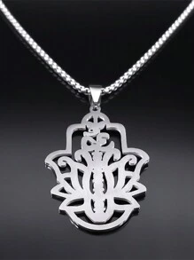 不锈钢瑜伽 Om 标志手项链，金色和银色，透明彩色钻石，佛教标志吊坠项链，男女皆宜