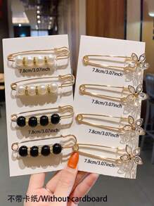 5pcs Faux Pearl Fashionable Brooch Pin Set, Suitable For Clothes And Pants