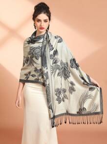 1 chiếc khăn choàng Pashmina Jacquard, khăn choàng in hoa thời trang đa năng, khăn choàng ấm áp cho bốn mùa, khăn trùm đầu, khăn choàng cưới cô dâu, khăn choàng Ankara đỏ thời trang - Màu Đỏ Sâu - Xem 2