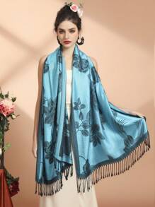 1 chiếc khăn choàng Pashmina Jacquard, khăn choàng in hoa thời trang đa năng, khăn choàng ấm áp cho bốn mùa, khăn trùm đầu, khăn choàng cưới cô dâu, khăn choàng Ankara đỏ thời trang - Màu Đỏ Sâu - Xem 5
