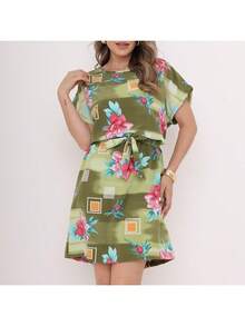 Comfortable / Feminine Crepe Dress / Light / Fresh - Màu xanh Ô liu - Xem 4