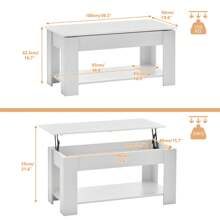 CLIPOP Lift Top Coffee Table, Wooden Coffee Table With Hidden Compartment And Open Storage Shelf,Modern Sofa Side Table Center Table For Living Room And Bedroom - White - View 2