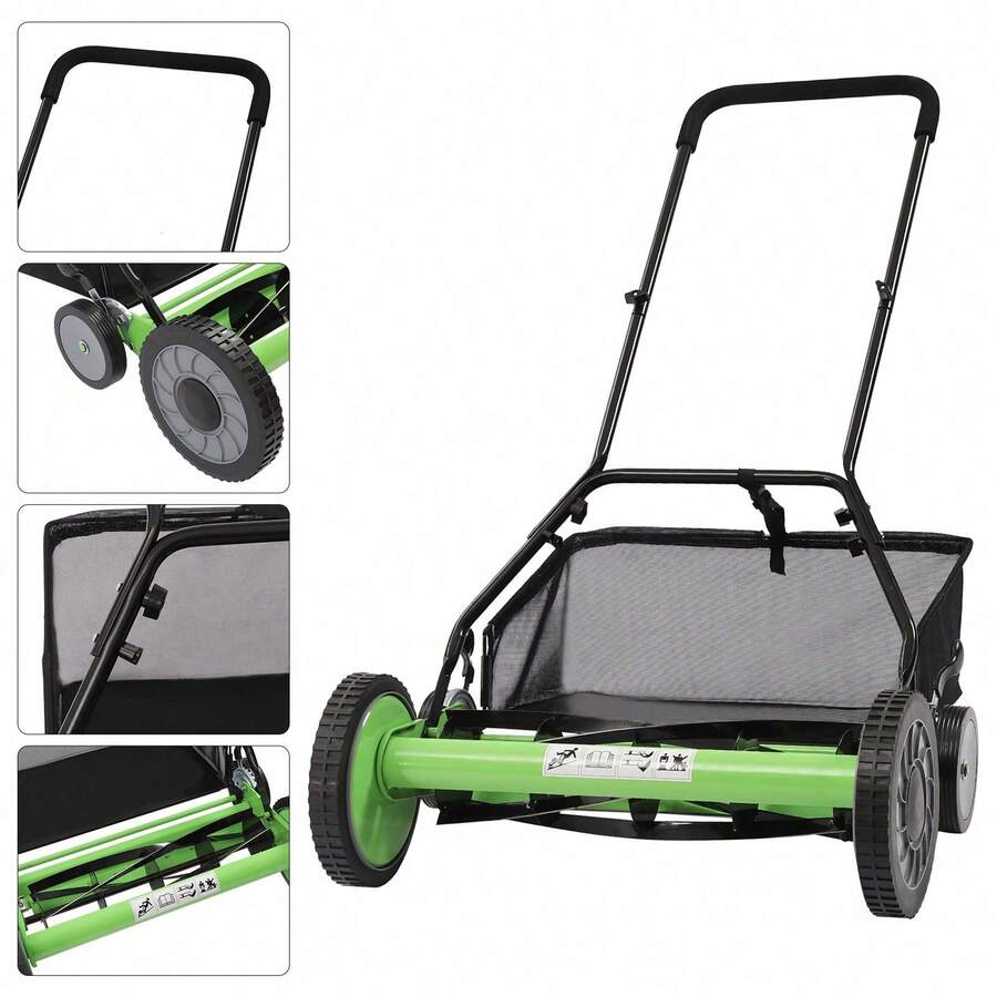 20" Manual Lawn Mower Hand Push Reel WalkBehind Grass Catcher With 5