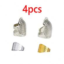 4 piezas Anillo protector ajustable de metal para el dedo, dedal protector para costura a mano, bordado, herramienta y accesorio de costura DIY