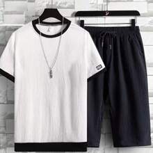 Summer Men's Sports Running Suit, Men's 7-Point Shorts, Top Suit - 白色 - 查看 1