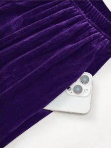 女士优雅、实用、简约长袖无领上衣和阔腿裤套装，秋冬