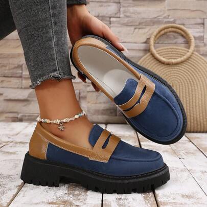 Women's Platform Loafers, Fashion Casual Patchwork Retro Thick Sole Comfortable Soft Bottom Flats, Spring/Autumn