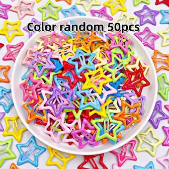 100pcs/30pcs Sweet & Cool Candy Color Enamel Five-Pointed Star Hair Clips For Girls, Side Bangs, Ponytail, Hair Accessories, Claw Clips, Hair Slide, Hair Claws, Set