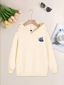 1 件男童休闲印花连帽卫衣，秋冬季保暖内衬套头衫，传奇与勇敢的心汽车图案设计，适合有远大梦想的孩子