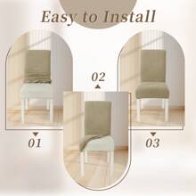 CYCMACO Chair Covers With Backrest 4/6 Pieces, Stretch Chair Cover, Universal Chair Covers For Dining Room Kitchen, Washable Removable, Easy To Clean And Durable - 卡其色 - 查看 4
