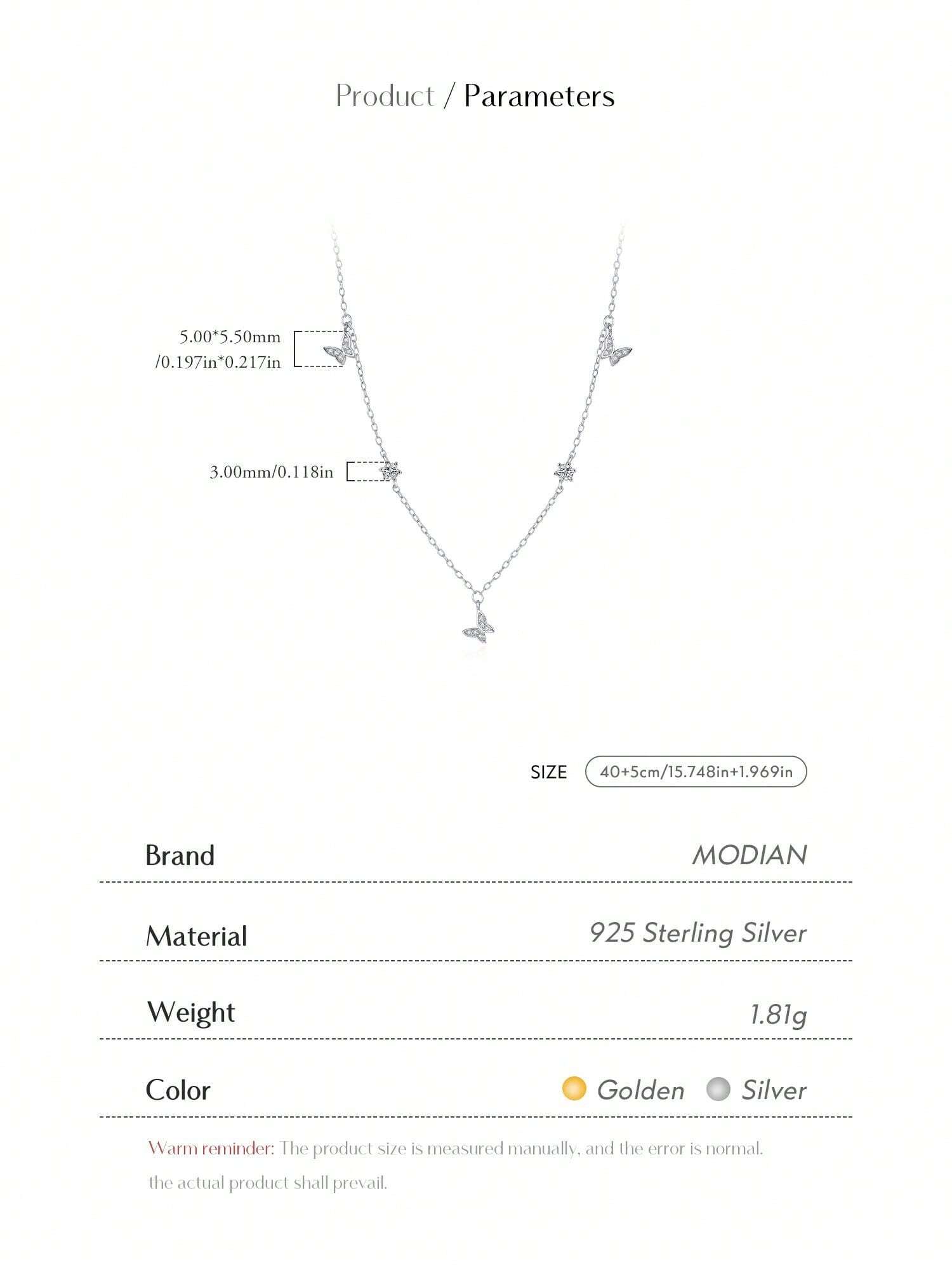 MODIAN 925 Sterling Silver Flying Butterfly CZ Necklace Simple Link