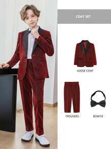3pcs Young Boys Suit Set - Jacket, Pants, Bowtie, Birthday/Christmas/Wedding Party Formal Wear