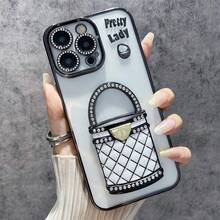 1 个水钻装饰手机壳，带金属边缘的软壳，手机支架和化妆镜设计，水钻镜头保护膜，兼容 Iphone 11/12/12Pro/12ProMax/13/13Pro/13ProMax/14/14Pro/14ProMax/15/15Pro/15ProMax/15Plus/16/16Pro/16ProMax/16Plus - 黑色 - 查看 3