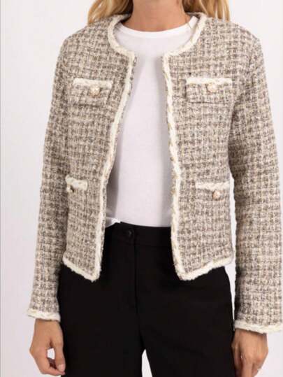 Vintage karierte Patchwork Bänder Wollemischung Jacke, Herbst/Winter Neuerscheinung